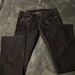 True Religion Slim flare jeans.  Size 28.  Dark Blue.  Embellished pockets.